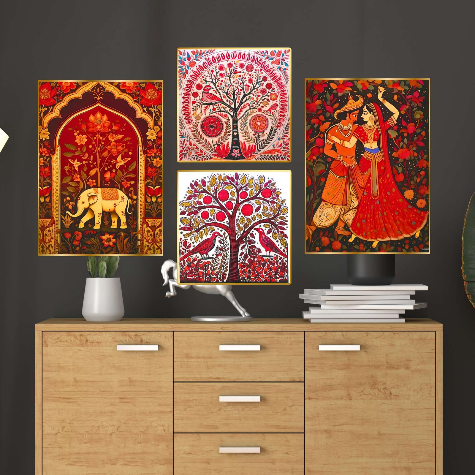 Set of Four Wall Paintings for Wall Dacoration Golden Framed Wall Paintings for Living Room & Bedroom Wall Art for Home Decoration & Office Wall Décor (13x10 inch CH-GD4-3)
