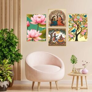 Set of Four Wall Paintings for Wall Dacoration Golden Framed Wall Paintings for Living Room & Bedroom Wall Art for Home Decoration & Office Wall Dรฉcor (13x10 inch CH-GD4-11)